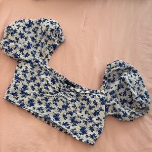 Floral Puff Sleeve Top - Blue
